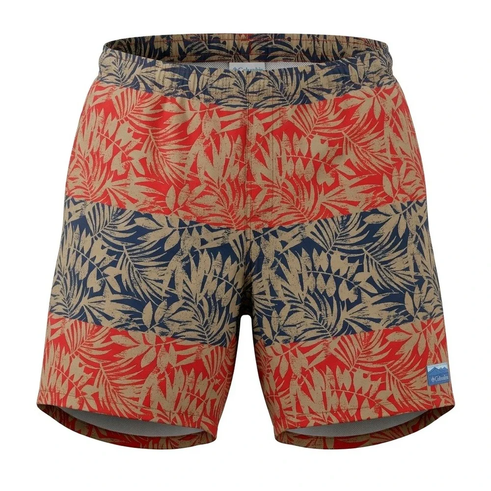 Columbia Mens Tropical Palm Print Swim Trunks Red Navy Board Shorts Size Medium